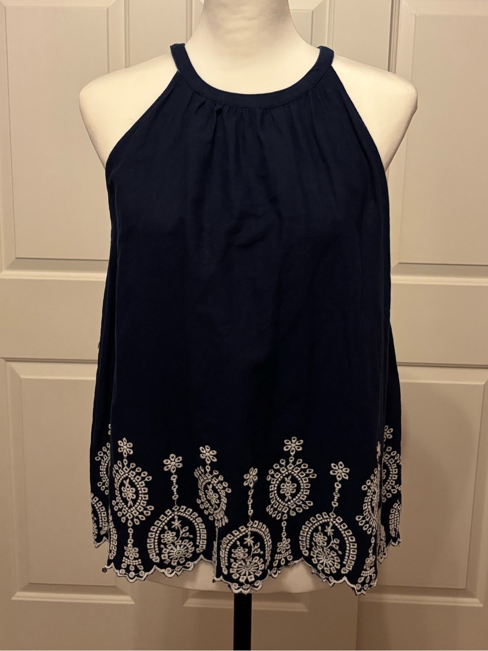 LOFT Navy Sleeveless Halter Type Neckline Top